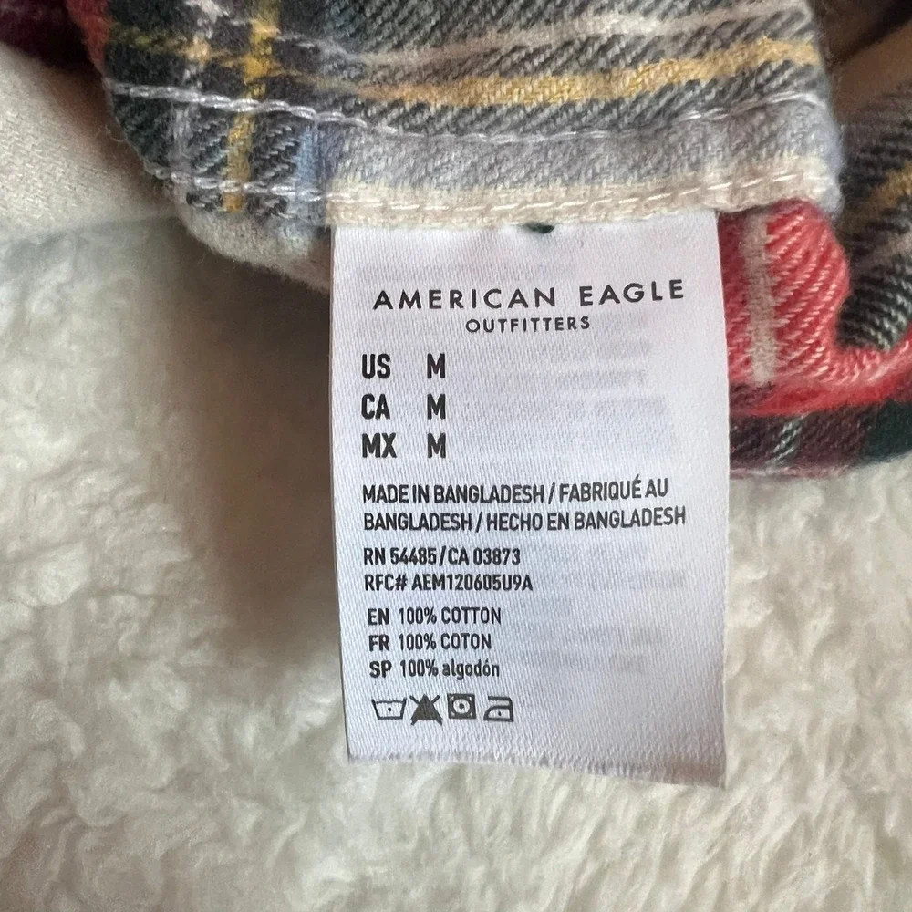 American Eagle Flannel Shirt Womens M Long‎ Sleeve Plaid Tartan 100% Cotton